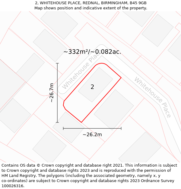 2, WHITEHOUSE PLACE, REDNAL, BIRMINGHAM, B45 9GB: Plot and title map