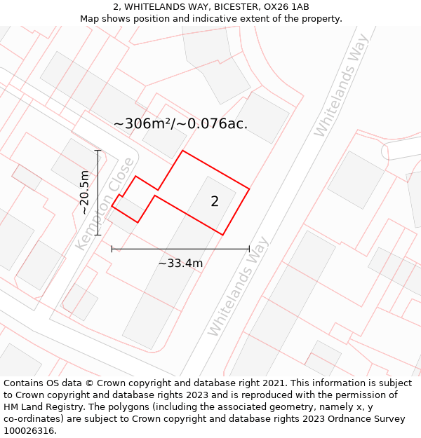 2, WHITELANDS WAY, BICESTER, OX26 1AB: Plot and title map