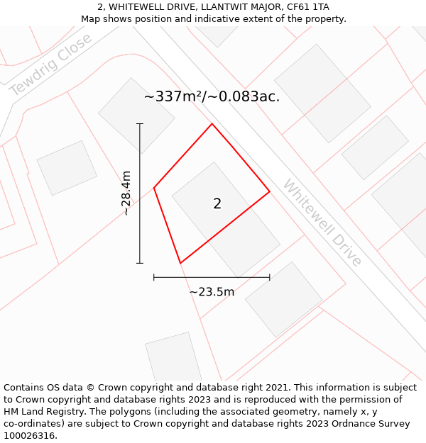 2, WHITEWELL DRIVE, LLANTWIT MAJOR, CF61 1TA: Plot and title map