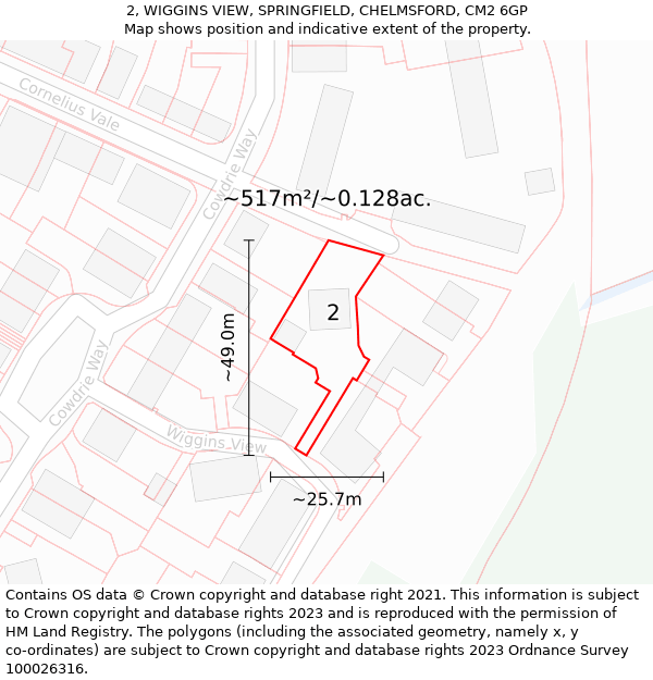 2, WIGGINS VIEW, SPRINGFIELD, CHELMSFORD, CM2 6GP: Plot and title map