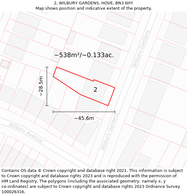 2, WILBURY GARDENS, HOVE, BN3 6HY: Plot and title map