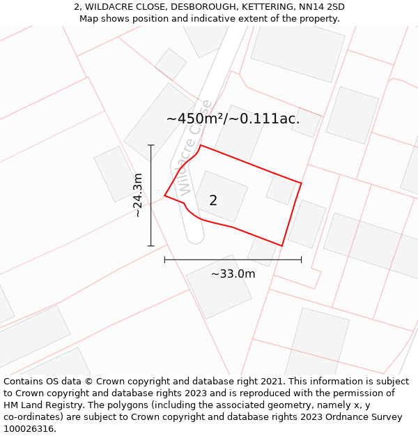 2, WILDACRE CLOSE, DESBOROUGH, KETTERING, NN14 2SD: Plot and title map