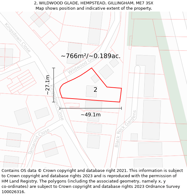 2, WILDWOOD GLADE, HEMPSTEAD, GILLINGHAM, ME7 3SX: Plot and title map