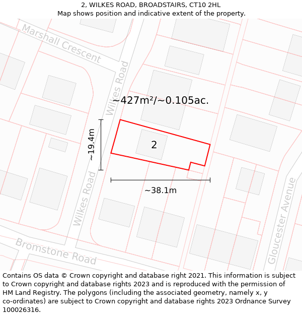 2, WILKES ROAD, BROADSTAIRS, CT10 2HL: Plot and title map