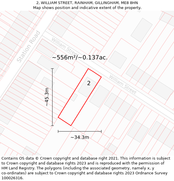 2, WILLIAM STREET, RAINHAM, GILLINGHAM, ME8 8HN: Plot and title map