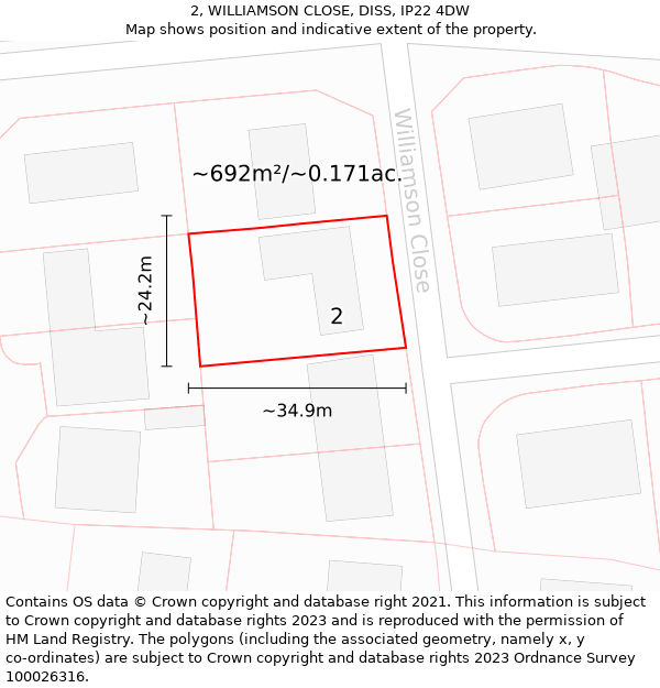 2, WILLIAMSON CLOSE, DISS, IP22 4DW: Plot and title map