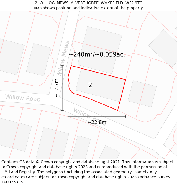 2, WILLOW MEWS, ALVERTHORPE, WAKEFIELD, WF2 9TG: Plot and title map