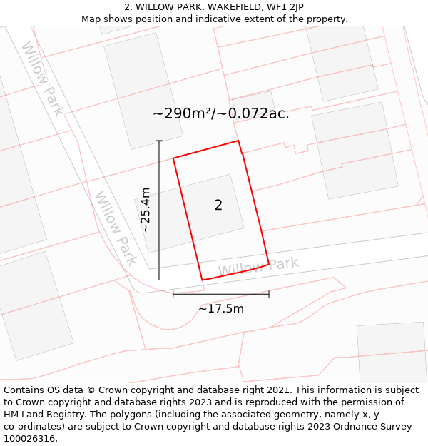 2, WILLOW PARK, WAKEFIELD, WF1 2JP: Plot and title map