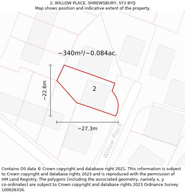 2, WILLOW PLACE, SHREWSBURY, SY3 8YQ: Plot and title map