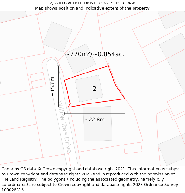 2, WILLOW TREE DRIVE, COWES, PO31 8AR: Plot and title map