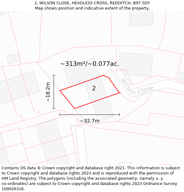 2, WILSON CLOSE, HEADLESS CROSS, REDDITCH, B97 5DY: Plot and title map