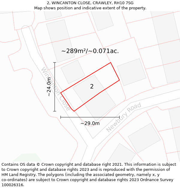 2, WINCANTON CLOSE, CRAWLEY, RH10 7SG: Plot and title map