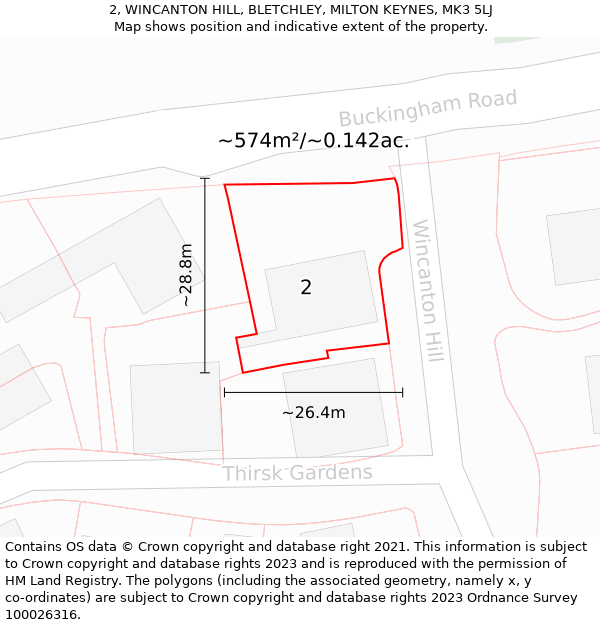 2, WINCANTON HILL, BLETCHLEY, MILTON KEYNES, MK3 5LJ: Plot and title map