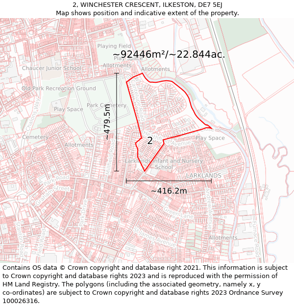 2, WINCHESTER CRESCENT, ILKESTON, DE7 5EJ: Plot and title map