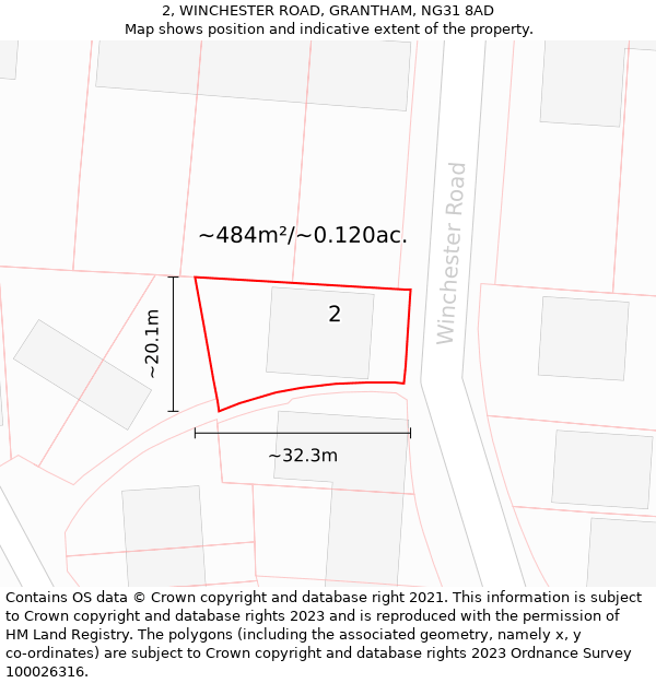 2, WINCHESTER ROAD, GRANTHAM, NG31 8AD: Plot and title map