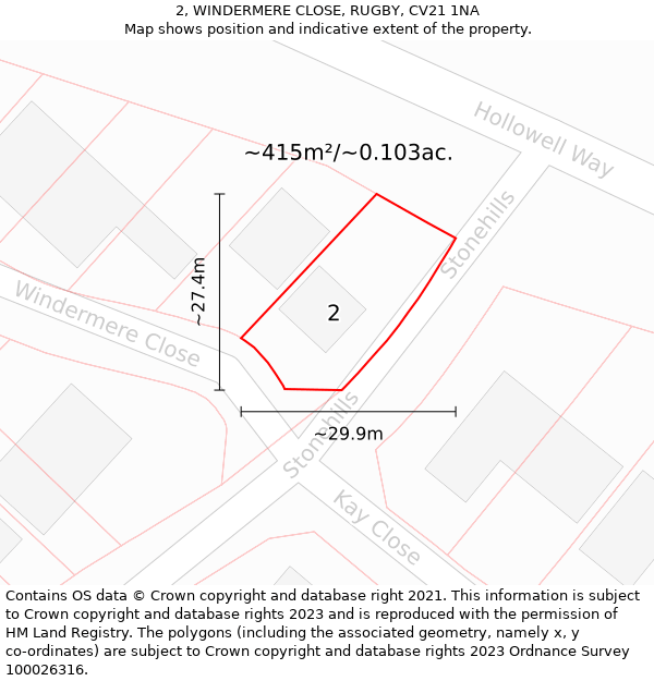 2, WINDERMERE CLOSE, RUGBY, CV21 1NA: Plot and title map