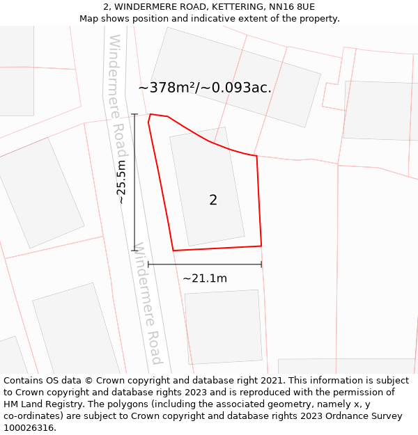 2, WINDERMERE ROAD, KETTERING, NN16 8UE: Plot and title map