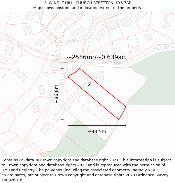 2, WINDLE HILL, CHURCH STRETTON, SY6 7AP: Plot and title map
