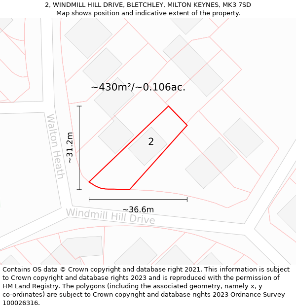 2, WINDMILL HILL DRIVE, BLETCHLEY, MILTON KEYNES, MK3 7SD: Plot and title map