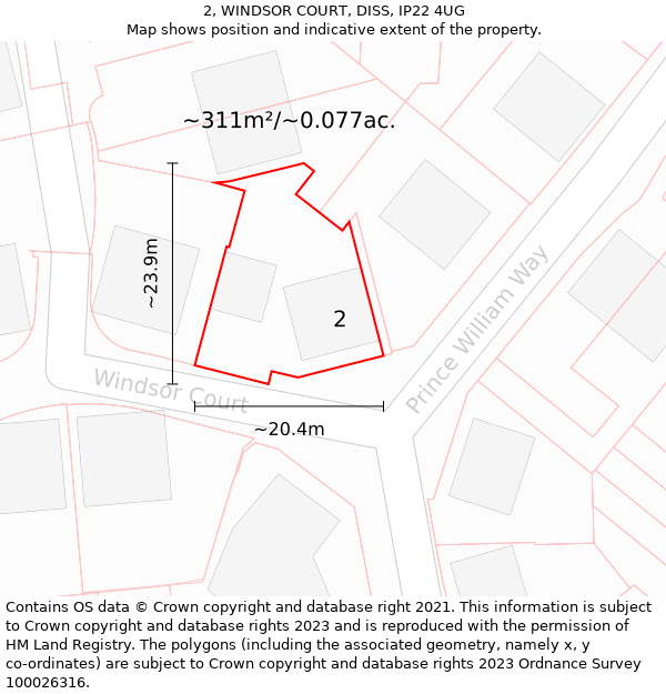 2, WINDSOR COURT, DISS, IP22 4UG: Plot and title map