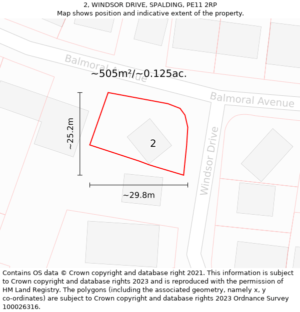 2, WINDSOR DRIVE, SPALDING, PE11 2RP: Plot and title map