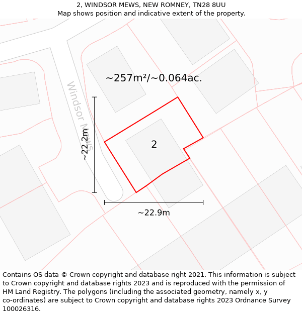 2, WINDSOR MEWS, NEW ROMNEY, TN28 8UU: Plot and title map