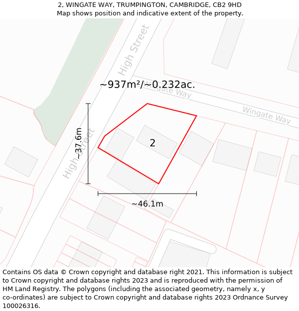 2, WINGATE WAY, TRUMPINGTON, CAMBRIDGE, CB2 9HD: Plot and title map