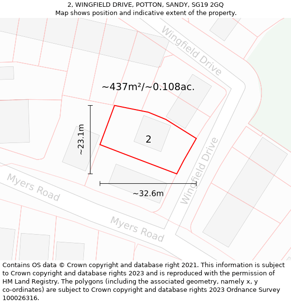 2, WINGFIELD DRIVE, POTTON, SANDY, SG19 2GQ: Plot and title map