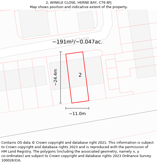 2, WINKLE CLOSE, HERNE BAY, CT6 8FJ: Plot and title map