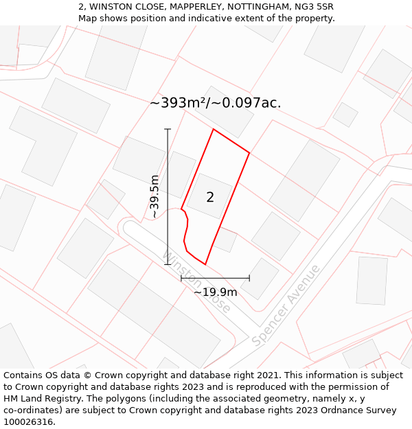 2, WINSTON CLOSE, MAPPERLEY, NOTTINGHAM, NG3 5SR: Plot and title map