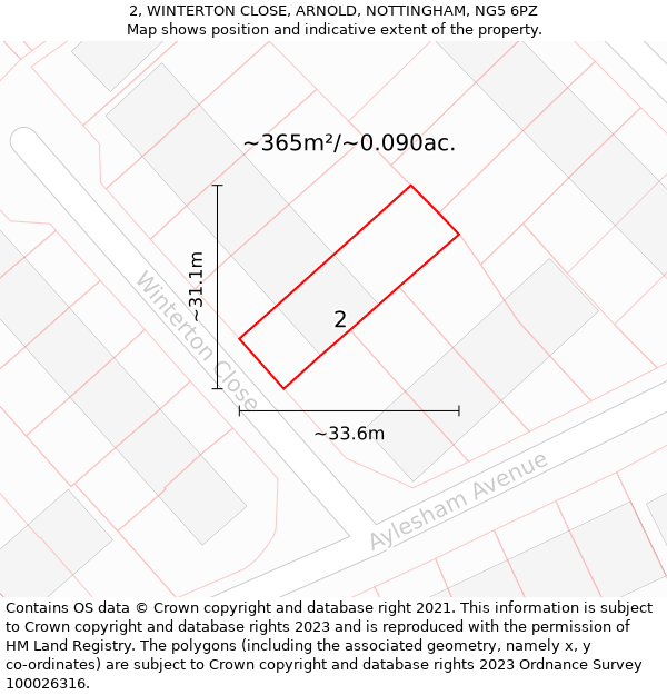 2, WINTERTON CLOSE, ARNOLD, NOTTINGHAM, NG5 6PZ: Plot and title map