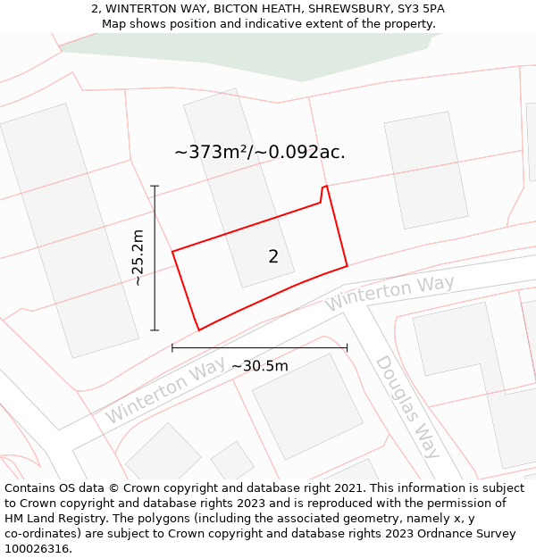 2, WINTERTON WAY, BICTON HEATH, SHREWSBURY, SY3 5PA: Plot and title map