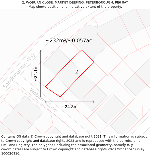 2, WOBURN CLOSE, MARKET DEEPING, PETERBOROUGH, PE6 8AY: Plot and title map