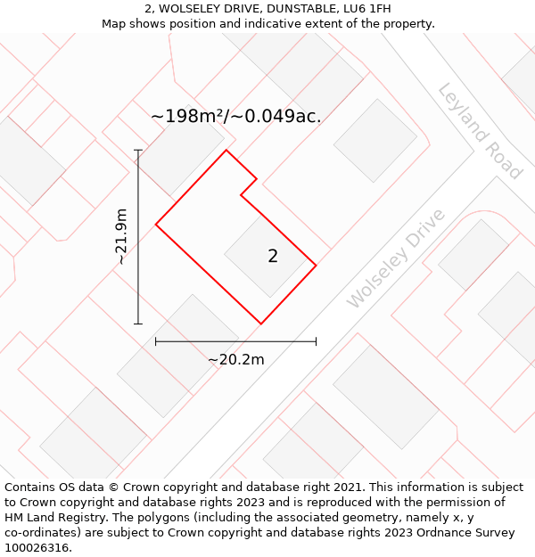 2, WOLSELEY DRIVE, DUNSTABLE, LU6 1FH: Plot and title map