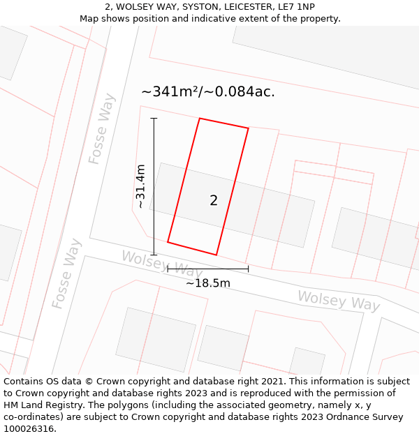 2, WOLSEY WAY, SYSTON, LEICESTER, LE7 1NP: Plot and title map