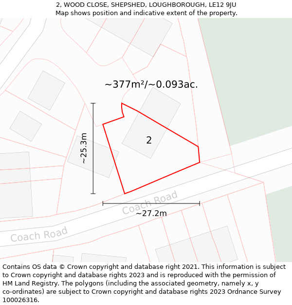 2, WOOD CLOSE, SHEPSHED, LOUGHBOROUGH, LE12 9JU: Plot and title map