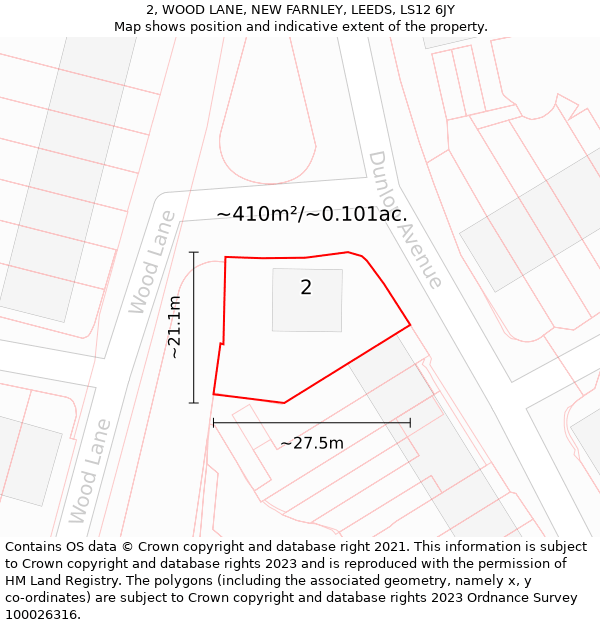 2, WOOD LANE, NEW FARNLEY, LEEDS, LS12 6JY: Plot and title map