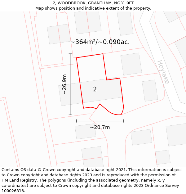 2, WOODBROOK, GRANTHAM, NG31 9FT: Plot and title map