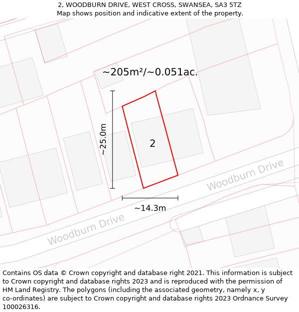 2, WOODBURN DRIVE, WEST CROSS, SWANSEA, SA3 5TZ: Plot and title map