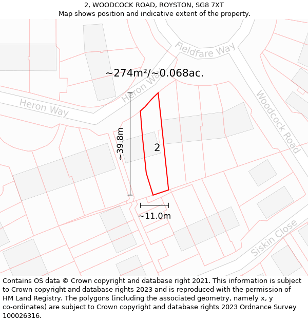 2, WOODCOCK ROAD, ROYSTON, SG8 7XT: Plot and title map