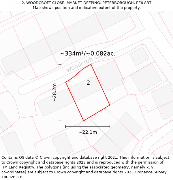 2, WOODCROFT CLOSE, MARKET DEEPING, PETERBOROUGH, PE6 8BT: Plot and title map