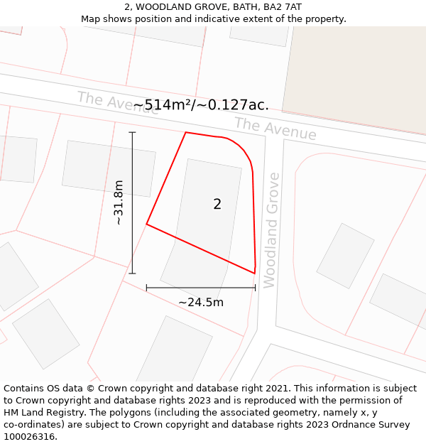 2, WOODLAND GROVE, BATH, BA2 7AT: Plot and title map