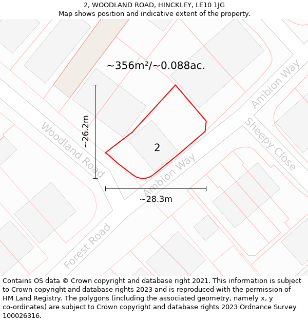 2, WOODLAND ROAD, HINCKLEY, LE10 1JG: Plot and title map