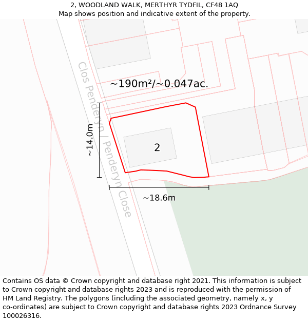 2, WOODLAND WALK, MERTHYR TYDFIL, CF48 1AQ: Plot and title map