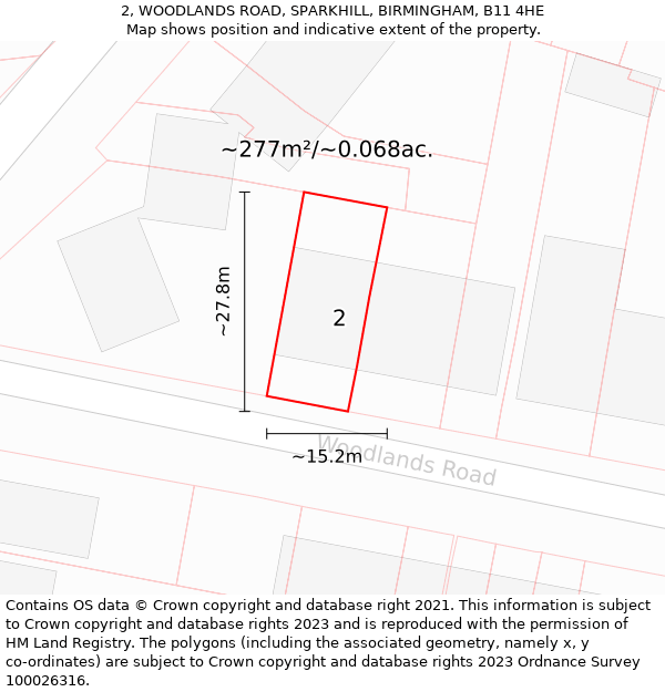 2, WOODLANDS ROAD, SPARKHILL, BIRMINGHAM, B11 4HE: Plot and title map