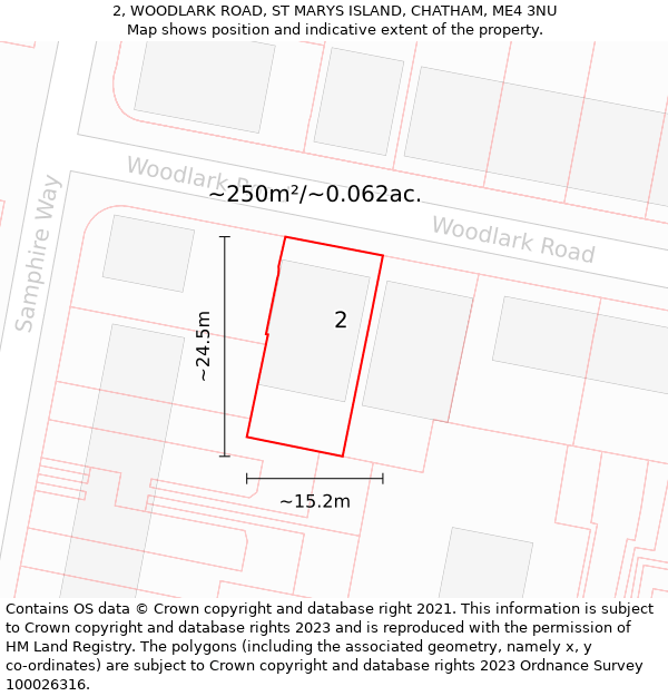 2, WOODLARK ROAD, ST MARYS ISLAND, CHATHAM, ME4 3NU: Plot and title map