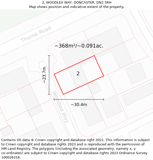 2, WOODLEA WAY, DONCASTER, DN2 5RH: Plot and title map