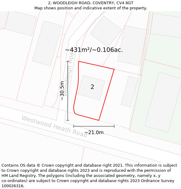 2, WOODLEIGH ROAD, COVENTRY, CV4 8GT: Plot and title map