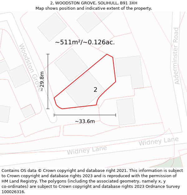 2, WOODSTON GROVE, SOLIHULL, B91 3XH: Plot and title map