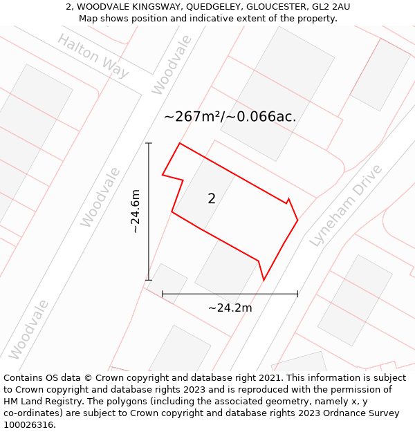 2, WOODVALE KINGSWAY, QUEDGELEY, GLOUCESTER, GL2 2AU: Plot and title map